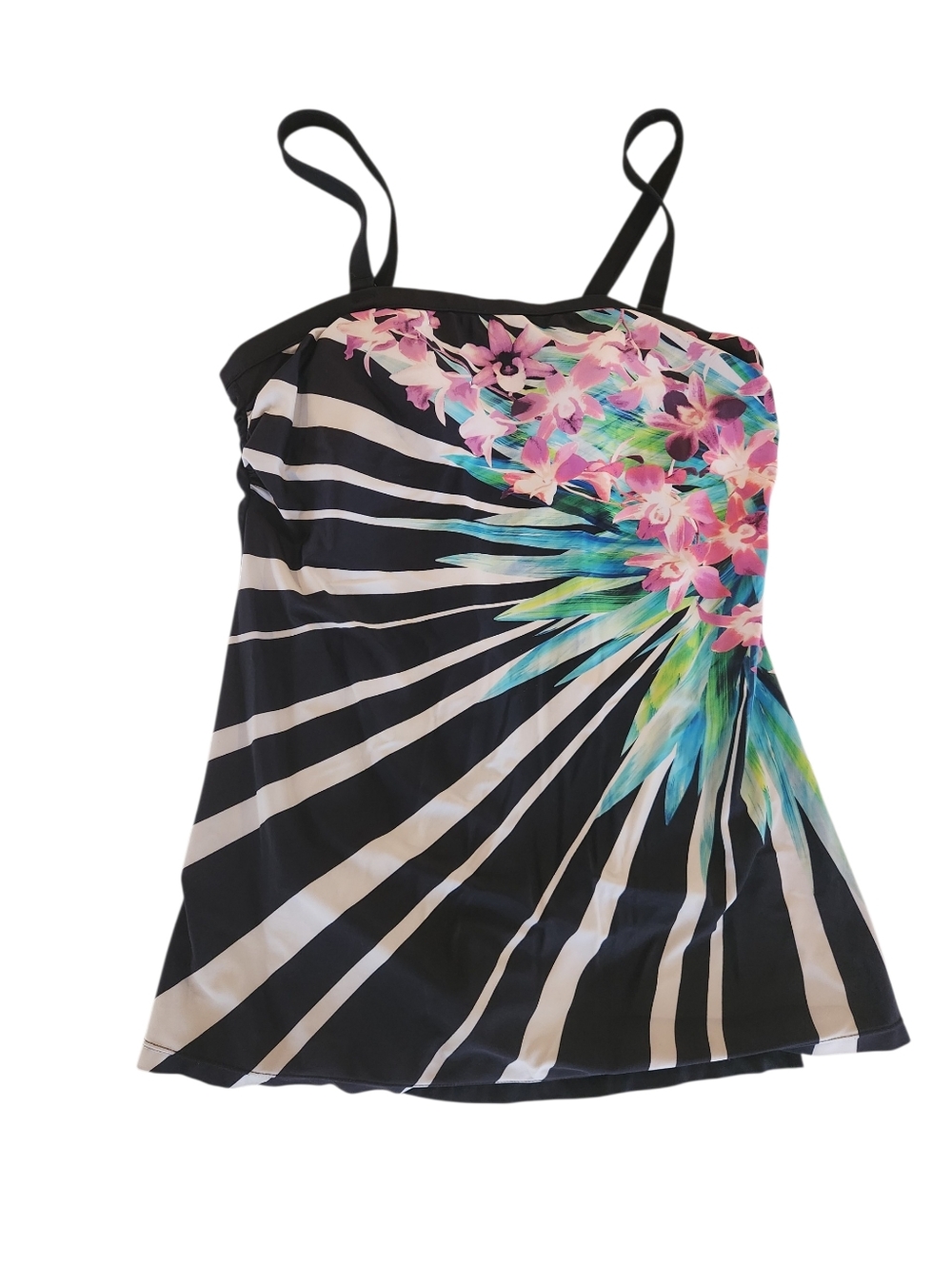 Maxine By Hollywood Sarong Bandeau Black & Floral Swim Dress Women's Size 18